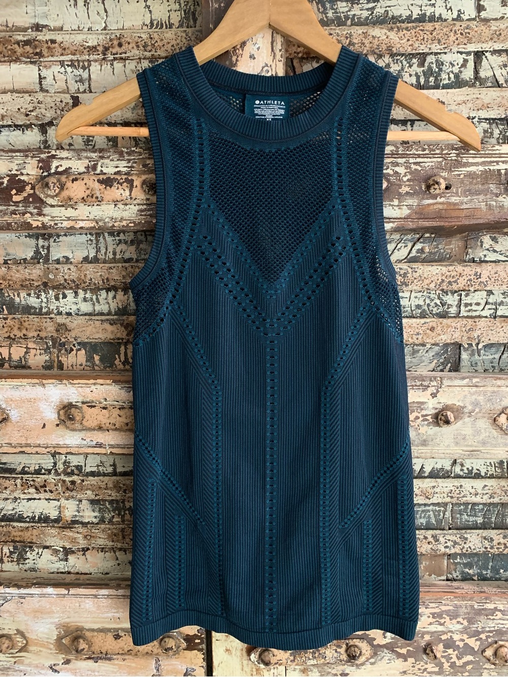 Athleta Oxygen Dark Teal Chevron Performance Sleeveless Knit Tank Top, XS